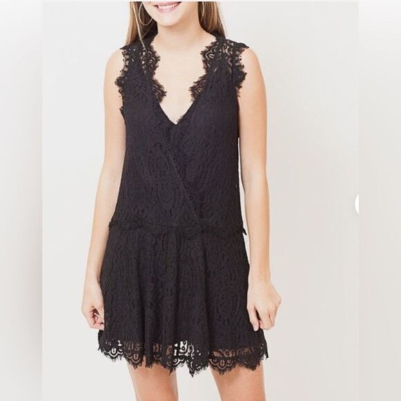 NWT Free People Heart In Two Lace Mini Dress Black Womens Size M - Picture 1 of 6